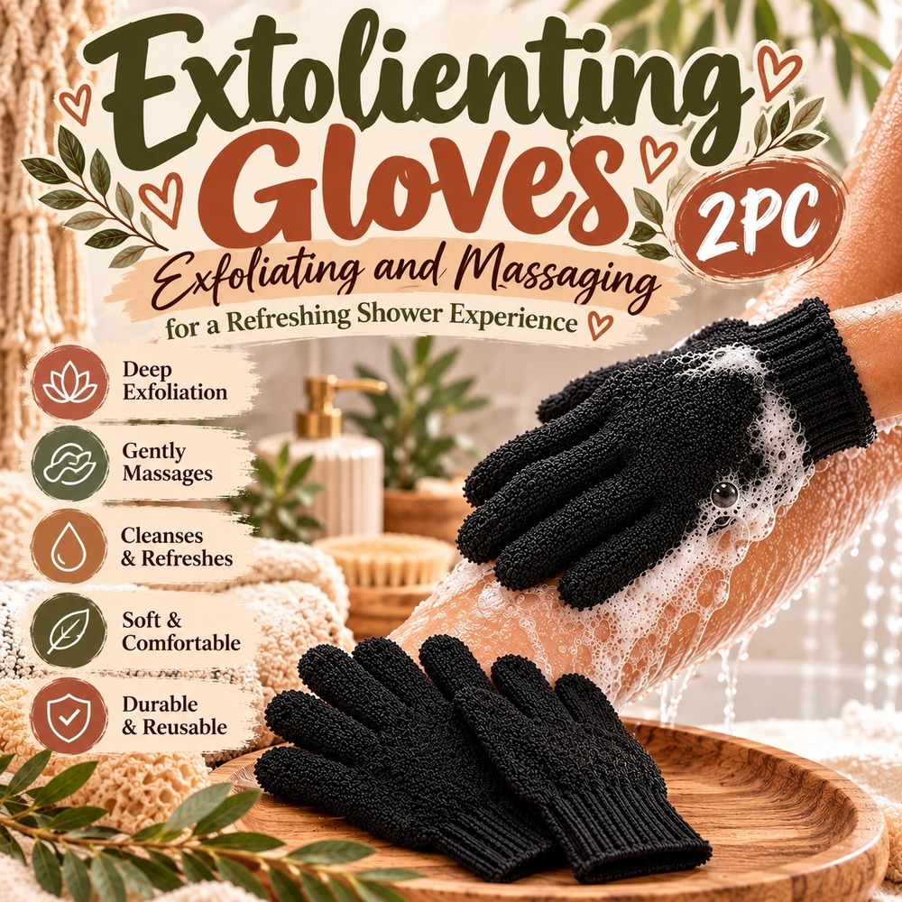 320.New Exfoliating Massaging Shower Gloves 2PCq Black Deep Exfoliation Reusable